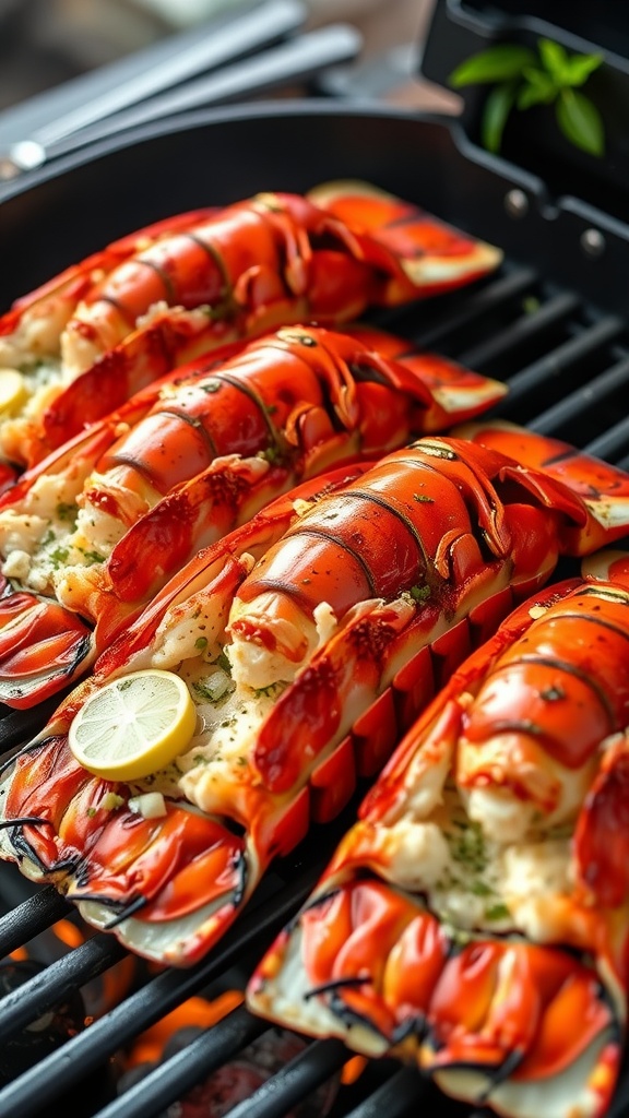 Delicious grilled lobster tails brushed with garlic butter.