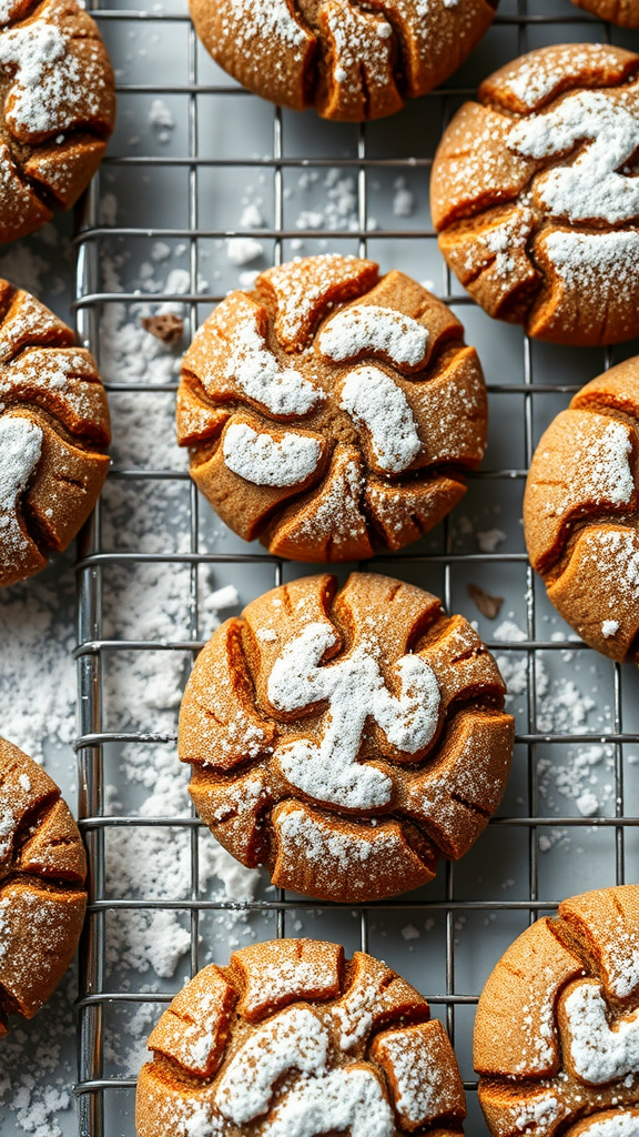 Ginger molasses cookies on a cooling rack