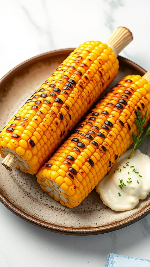 Grilled corn on the cob with butter and herbs