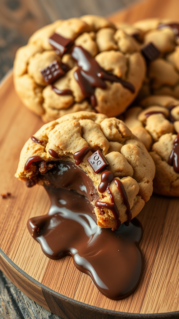 Delicious Nutella stuffed cookies with melted chocolate inside.