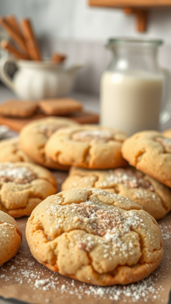 Delicious soft and chewy snickerdoodle cookies dusted with powdered sugar.