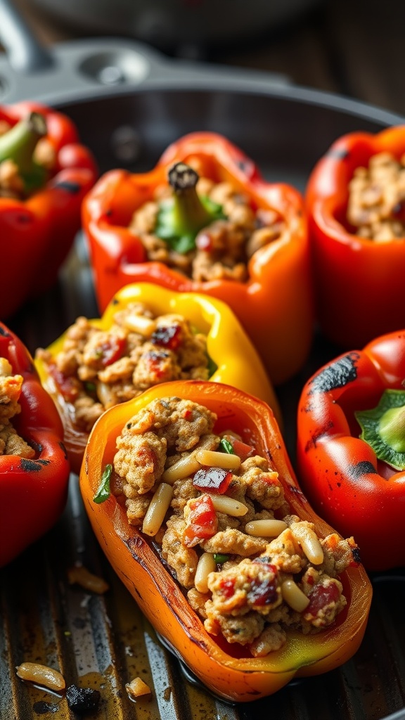 Stuffed grilled peppers filled with a savory mixture.