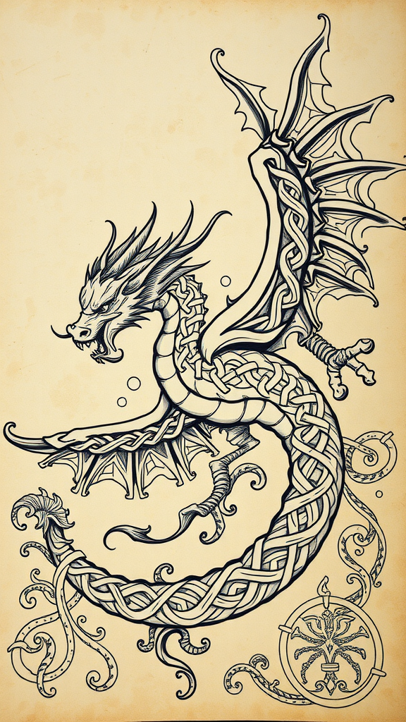 Intricate Celtic and tribal dragon tattoo design