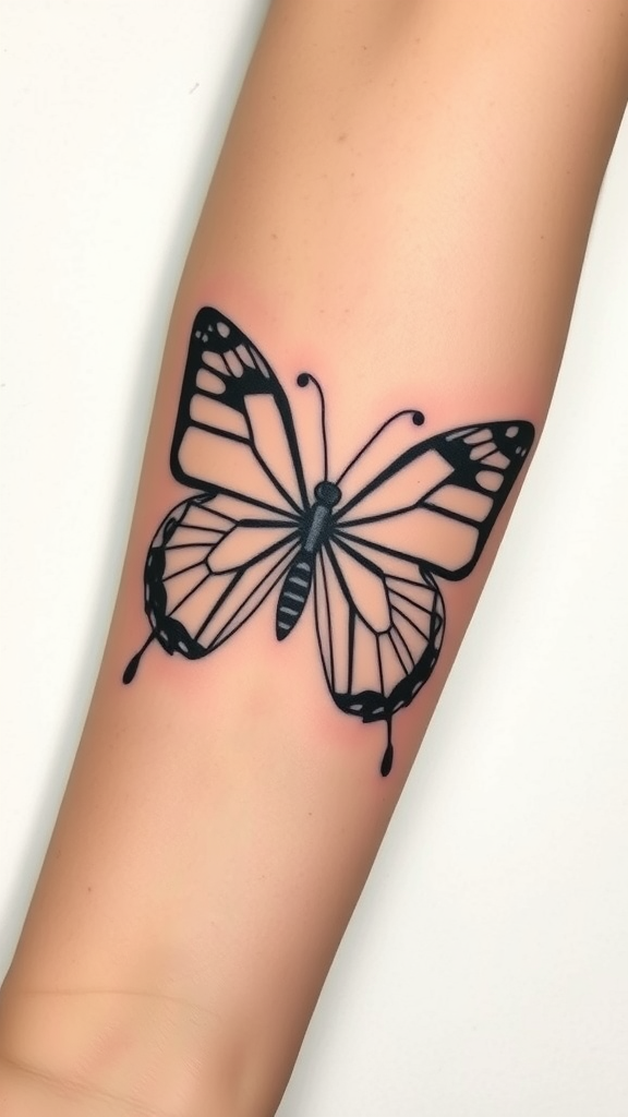 Geometric butterfly tattoo design on an arm