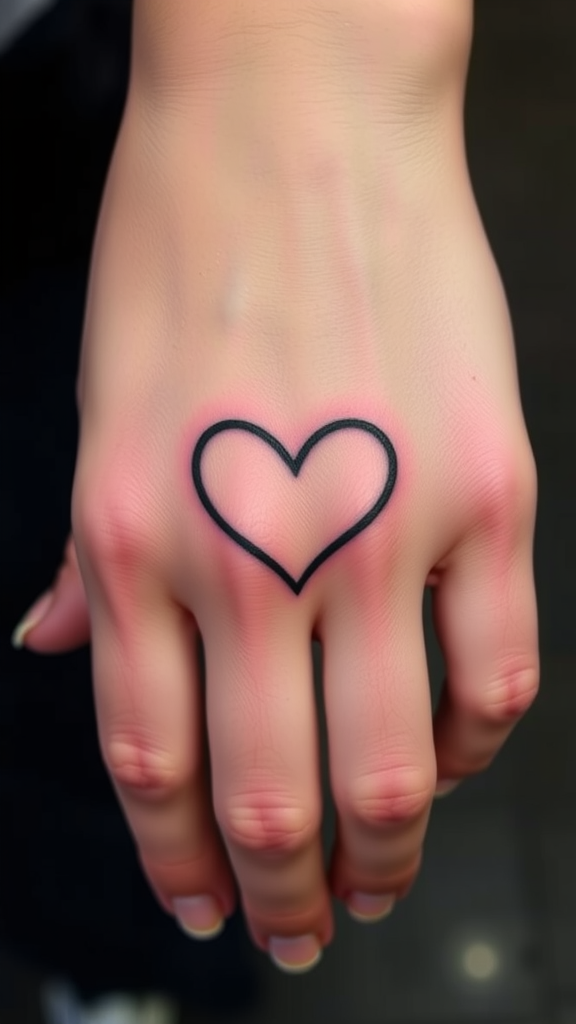 A hand with a simple infinity heart tattoo