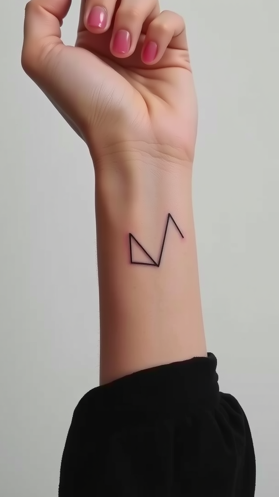 A minimalist geometric tattoo design on a wrist.