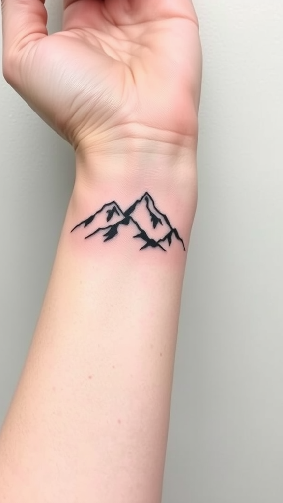 Minimalist tattoo of a mountain range on the wrist