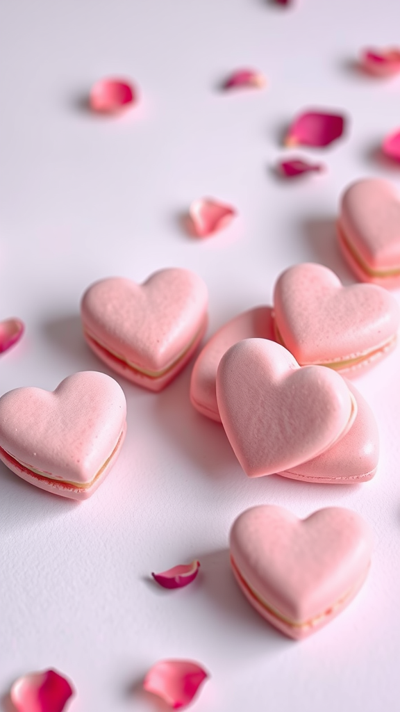 Heart-shaped macarons with rose petal filling