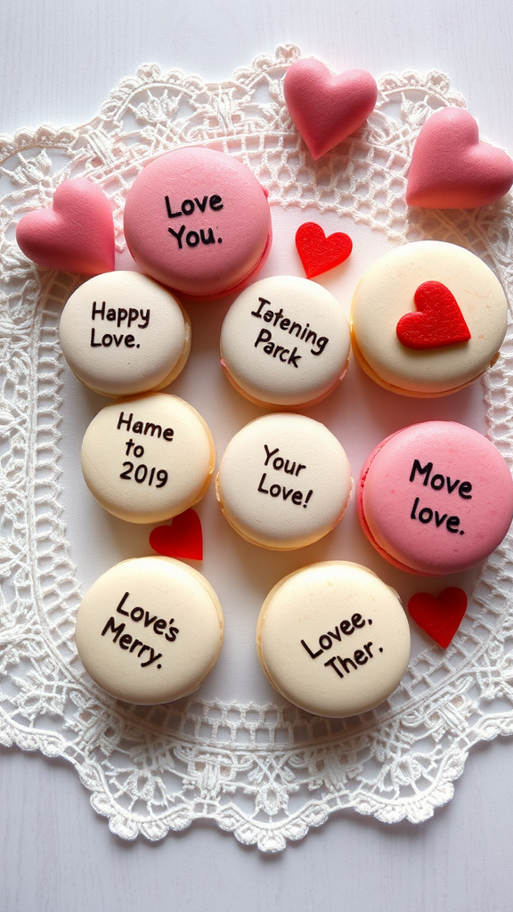 Personalized macarons with love messages for Valentine's Day