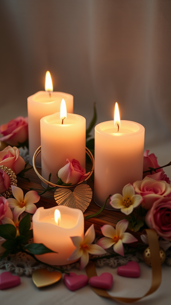 Scented vanilla bean candles decorated with flowers and hearts
