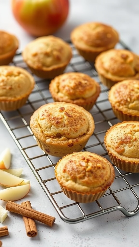 Delicious apple cinnamon pancake muffins on a cooling rack