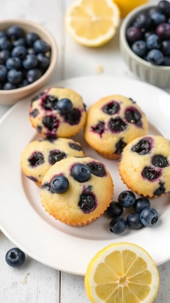 Blueberry lemon zest pancake bites on a plate