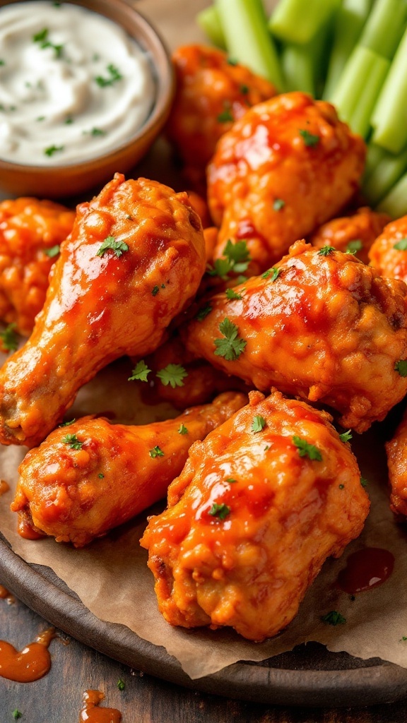 Buffalo style spicy chicken drumsticks