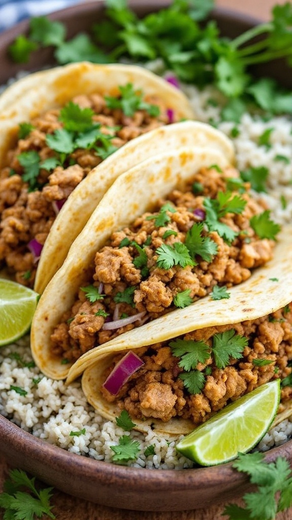 Cilantro Lime Rice and Chicken Tacos on a plate