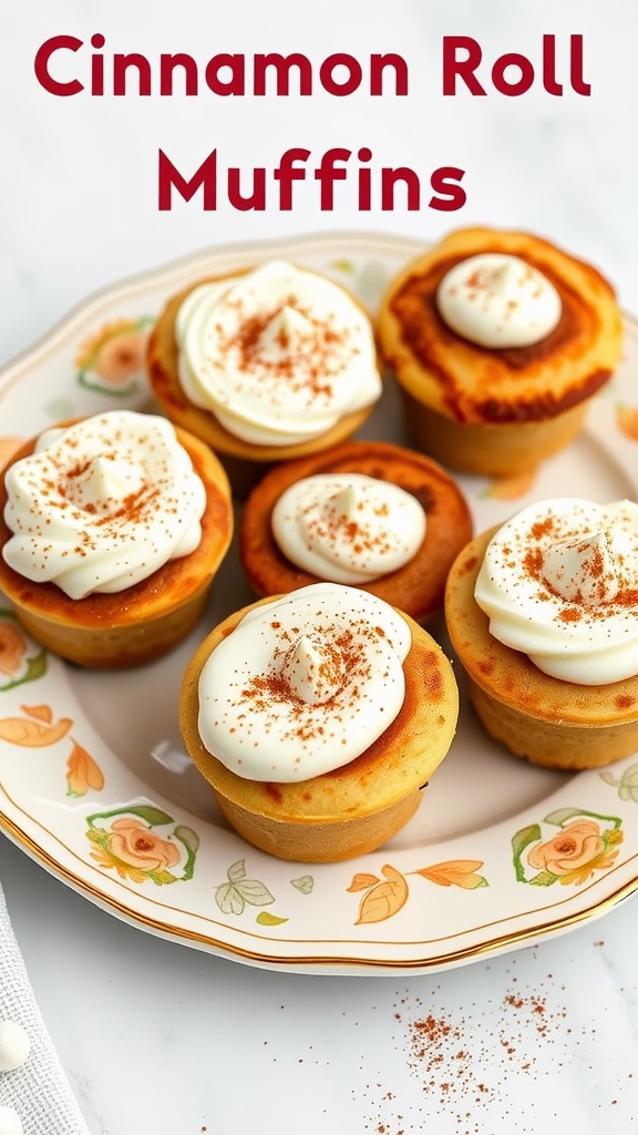 Cinnamon Roll Pancake Muffins served on a decorative plate