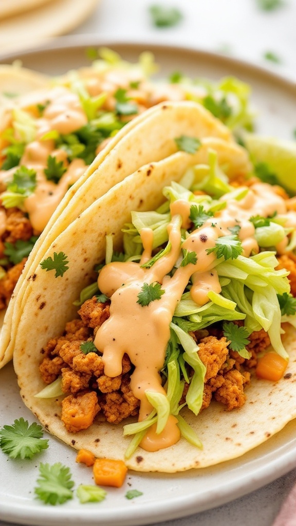 Creamy Chipotle Ranch Chicken Tacos with toppings