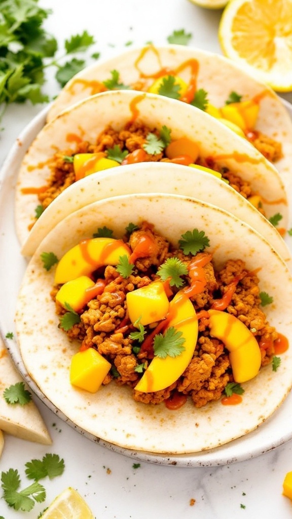 Mango Habanero Chicken Tacos with cilantro and lime