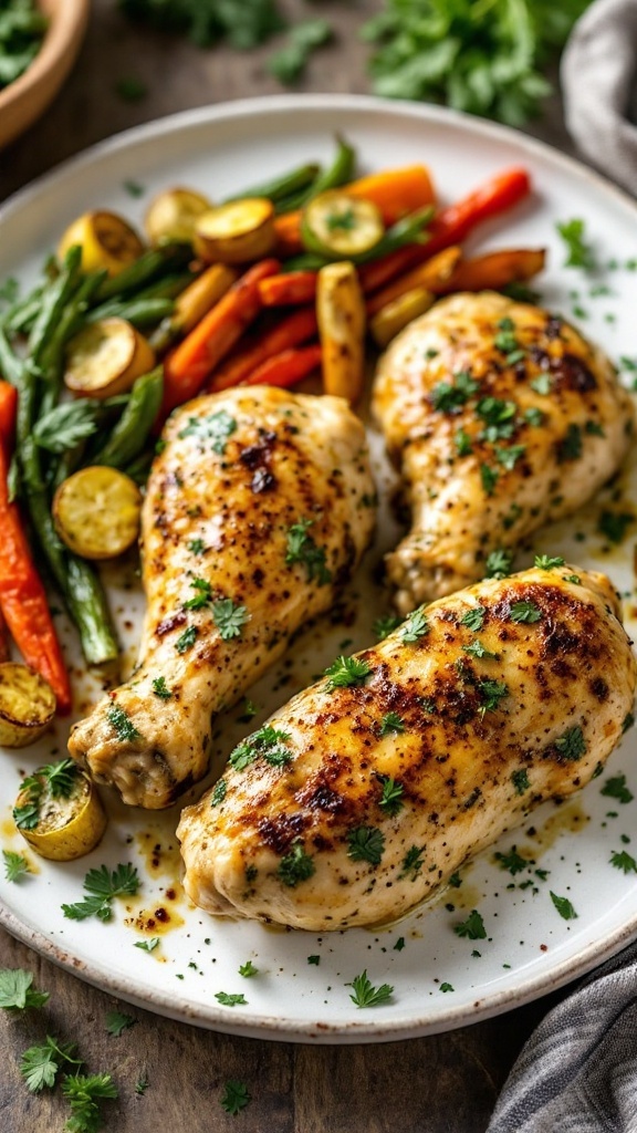 Pesto Baked Chicken Drumsticks with vegetables