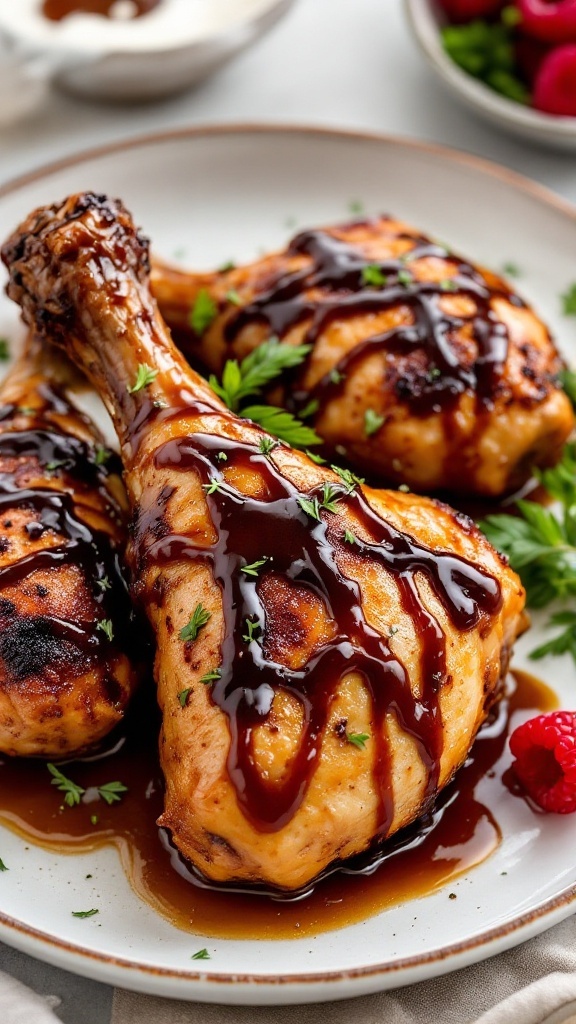 Raspberry Balsamic Glazed Chicken Drumsticks