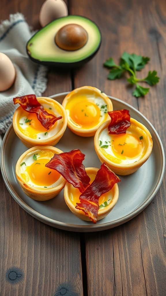 Avocado and bacon egg cups served on a plate