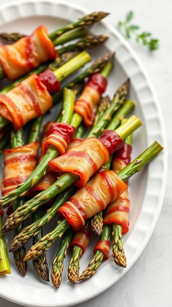 A platter of bacon-wrapped asparagus spears