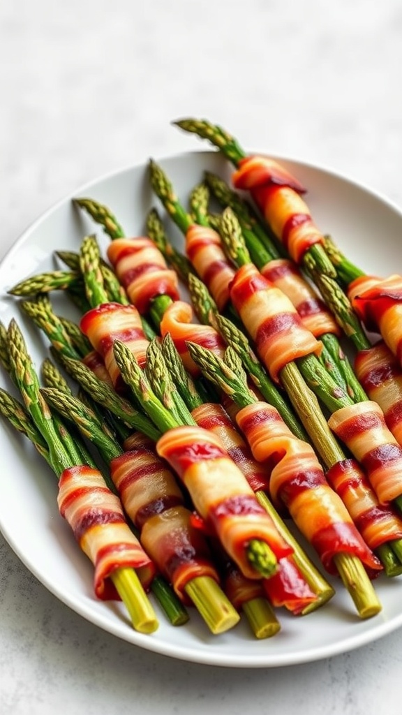 A plate of bacon-wrapped asparagus.