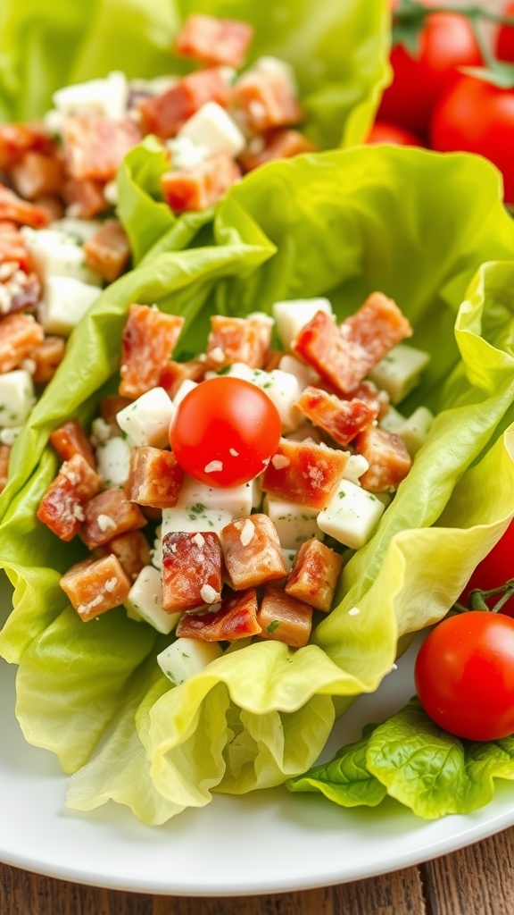 Bacon Ranch Lettuce Wrap Salad with tomatoes and ranch dressing