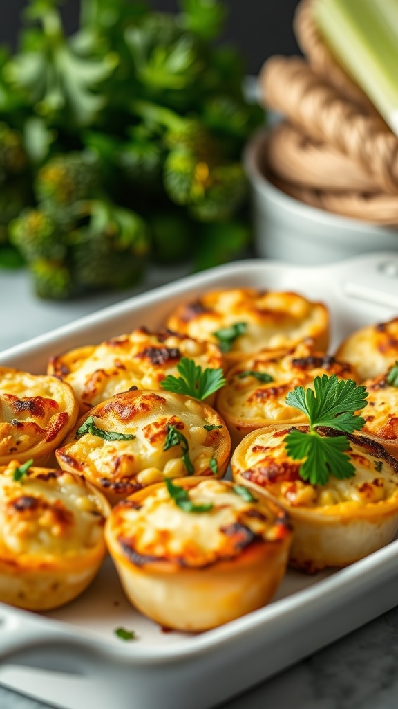 A plate of broccoli and cheese bites garnished with parsley.