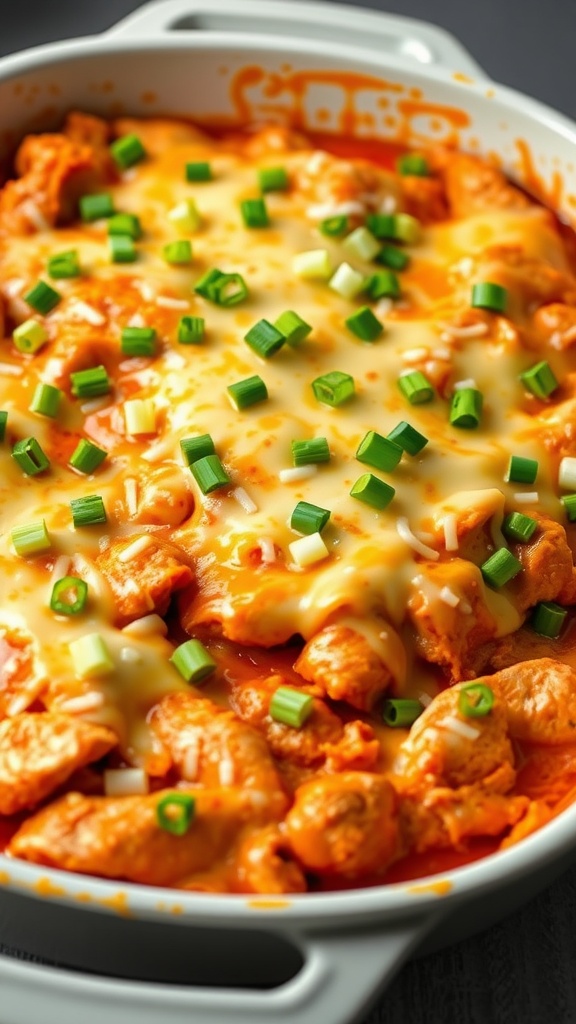 Buffalo Chicken Casserole with cheese and toppings