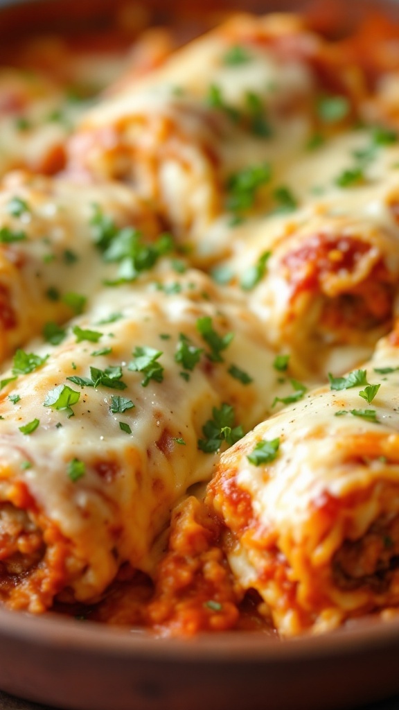 A delicious cabbage roll casserole with cheese and herbs on top.