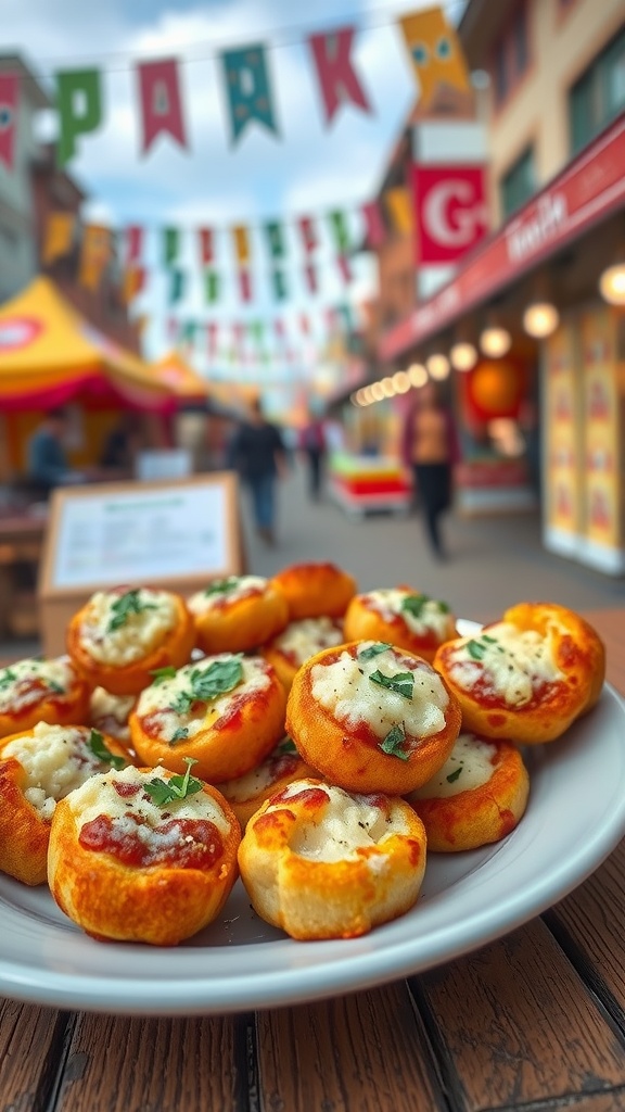 A plate of cauliflower pizza bites topped with cheese and herbs.