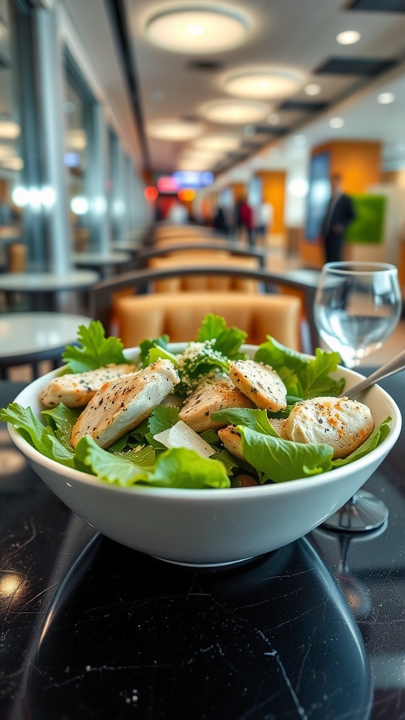 A Chicken Caesar Salad Bowl with grilled chicken and fresh greens.