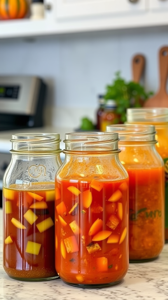 Bottles of keto marinades on a kitchen counter.