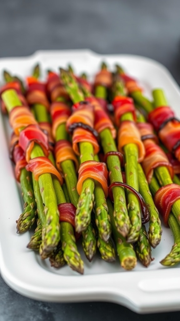 A plate of crispy bacon-wrapped asparagus