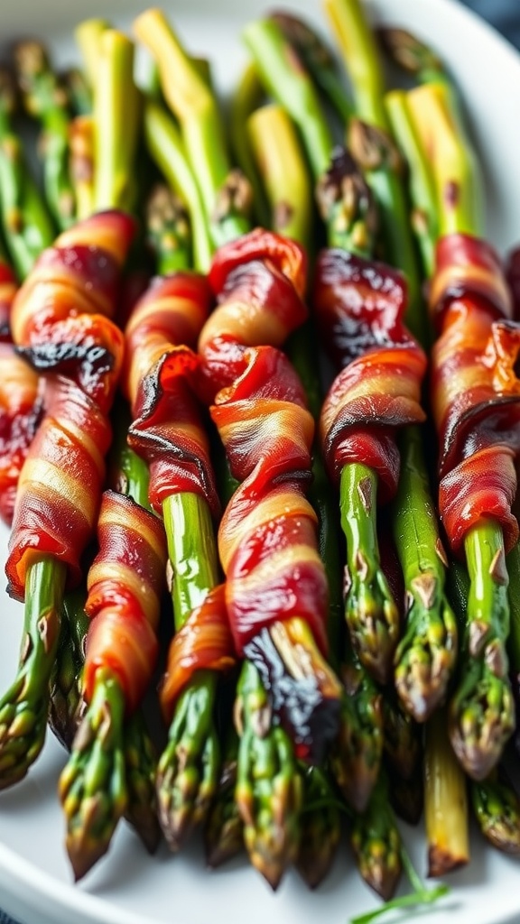 Plate of crispy bacon-wrapped asparagus