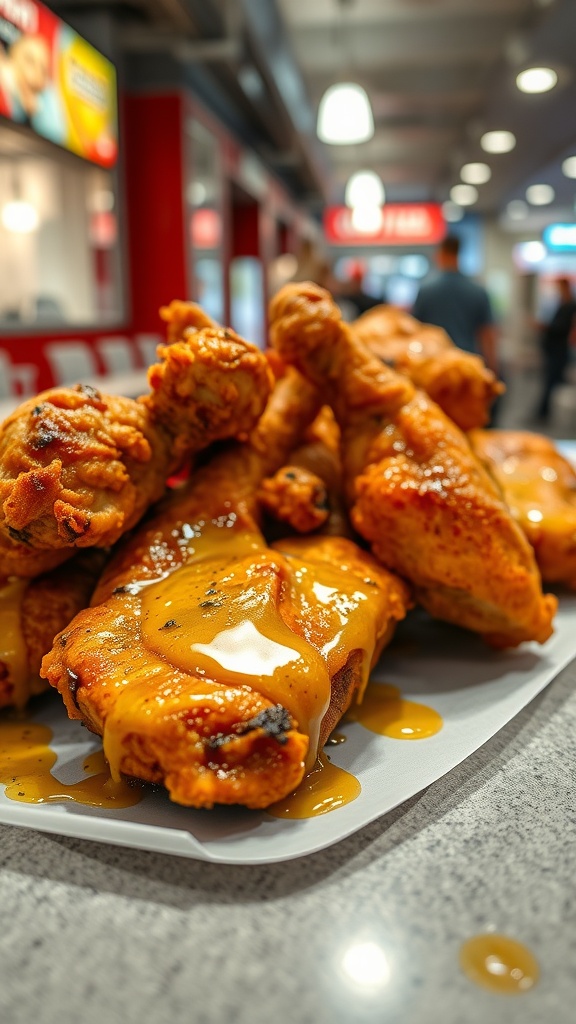 A plate of crispy chicken thighs drizzled with garlic butter