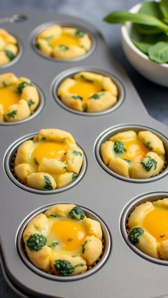 Egg and spinach breakfast muffins in a muffin tin