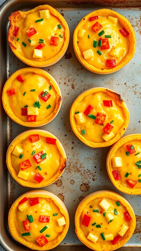 Egg muffins with bell peppers and cheese in a tray.