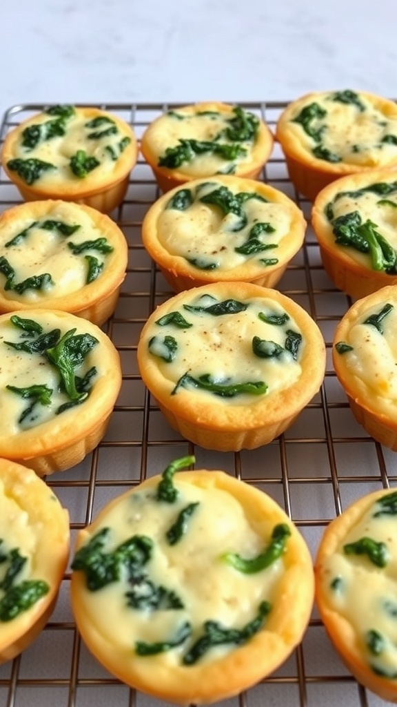 A tray of egg muffins filled with spinach and cheese.