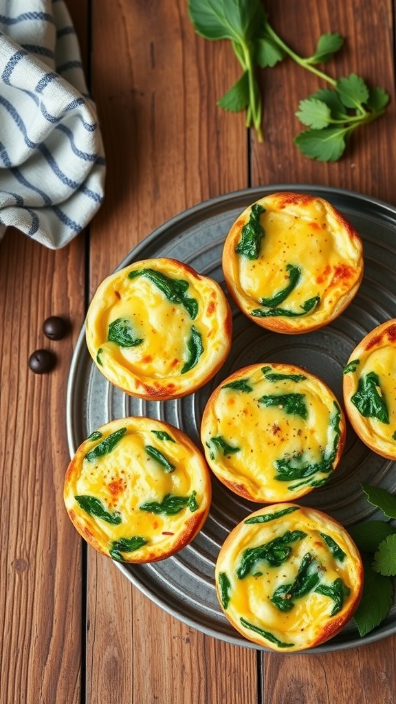 A plate of egg muffins with spinach and cheese