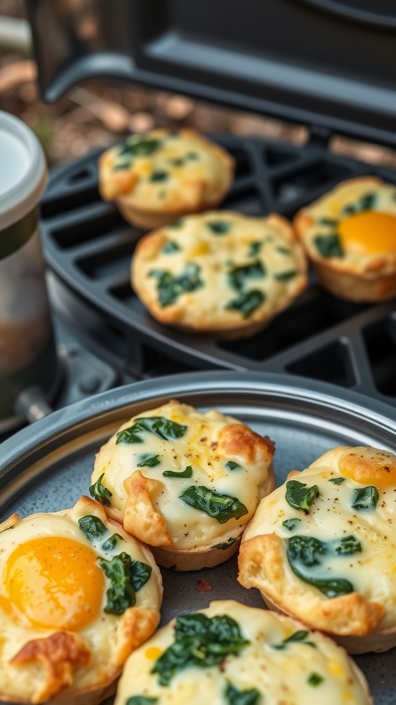 Baked egg muffins with spinach and cheese, served on a plate