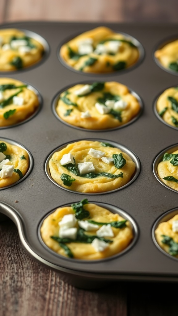 Egg muffins with spinach and feta in a muffin tin