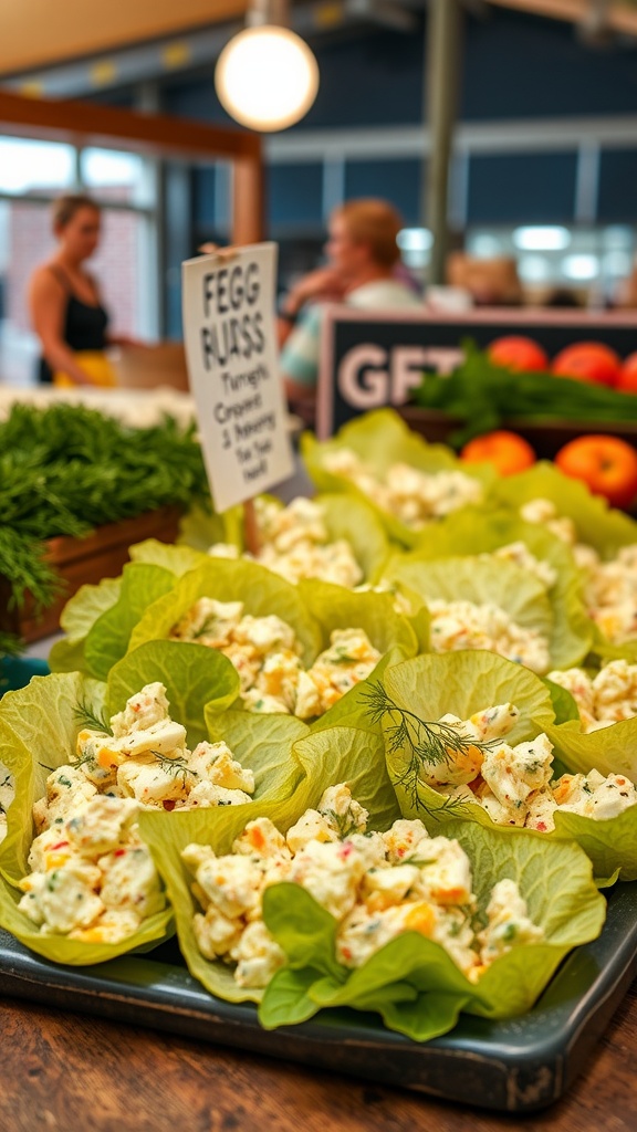 Egg salad served in lettuce wraps with fresh dill