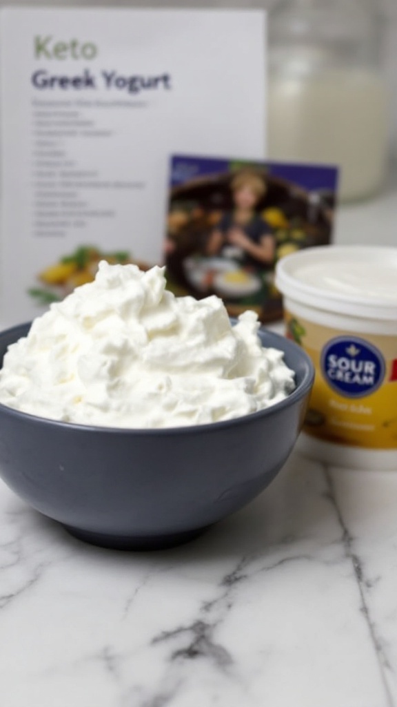 A bowl of Greek yogurt next to another container, highlighting the creamy texture.