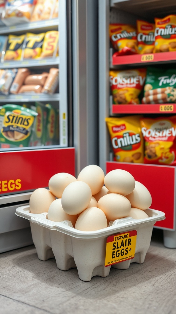 A clear container filled with hard-boiled eggs at a gas station.