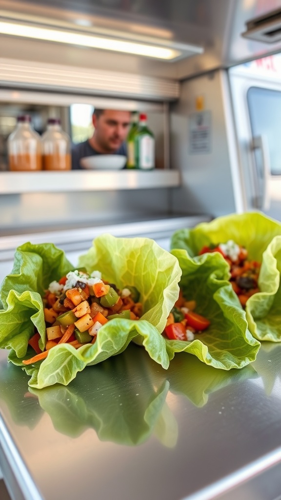 Keto-friendly tacos with lettuce wraps filled with veggies