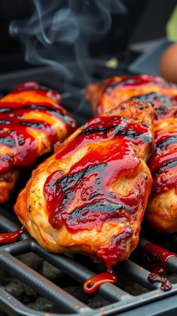 Grilled chicken thighs with barbecue sauce