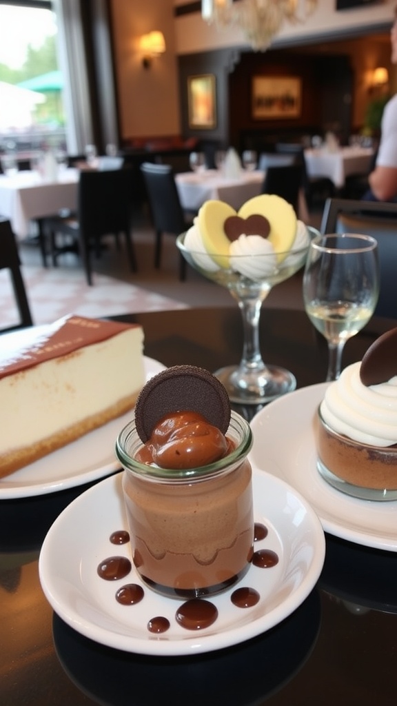 An assortment of keto desserts, including chocolate cake and cheesecake, served at a restaurant.