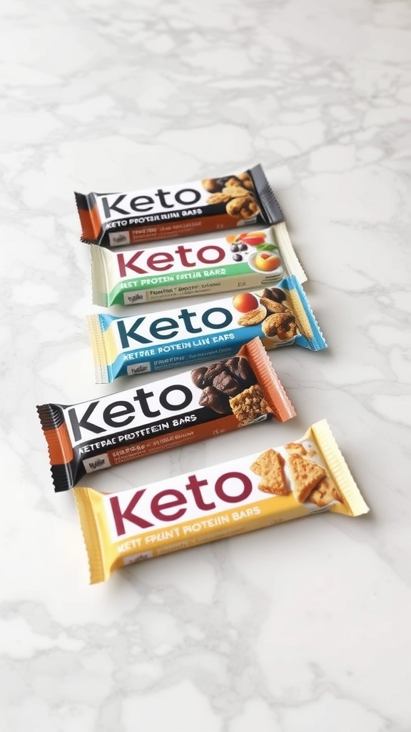 An assortment of Keto protein bars in different flavors.