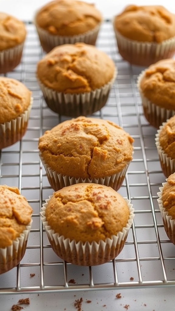 Freshly baked keto pumpkin muffins cooling on a wire rack